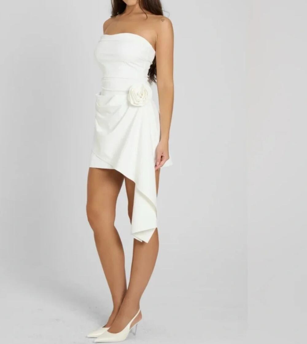 NWT LEAU White Rosette Mini Dress Strapless Bridal (XS)